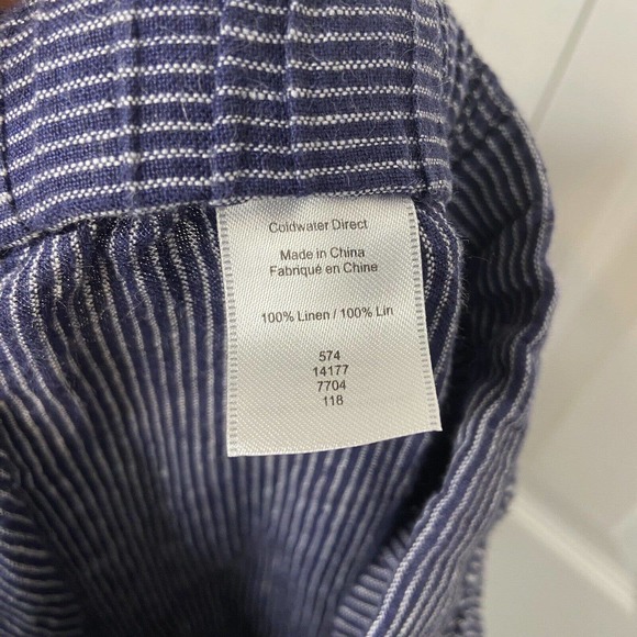 Coldwater Creek Women’s Striped Linen Pants Petite Medium Blue Drawstring Pocket - Picture 6 of 10